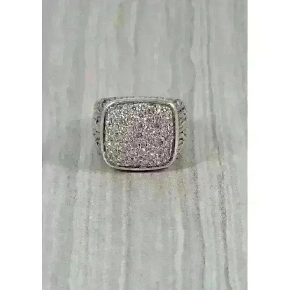 John Hardy Sterling Silver Classic Chain Signet Ring with Diamonds Size 8.75 - Picture 2 of 13